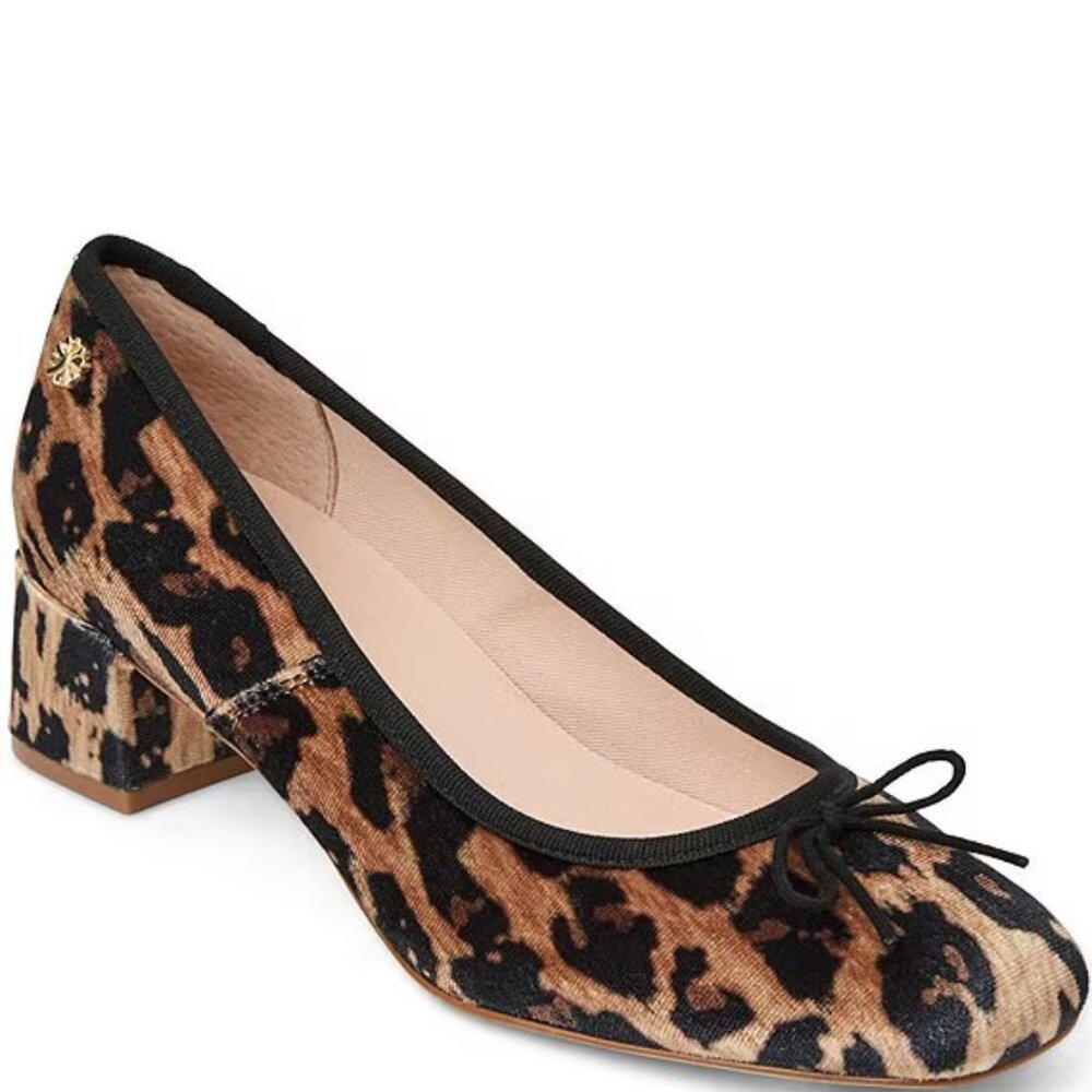 Jack Rogers Maddy Leopard Print Velvet Block Heel Bow Pumps. Sz: 8.5